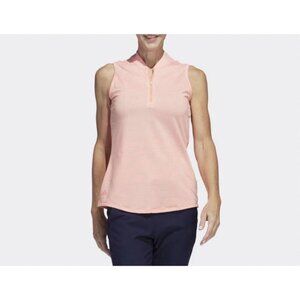 adidas Womens Sz Large Coral Fusion White Ottoman Sleeveless Polo Shirt Golf Zip